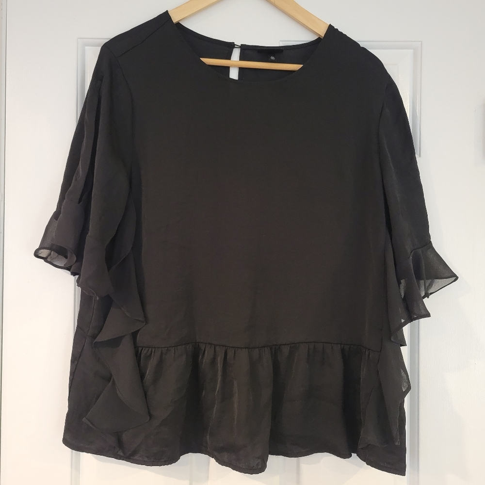 Black Ruffles Blouse Top XL